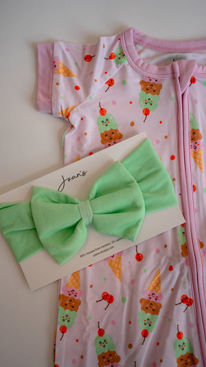 Ice Cream Sundae Snuggles Green Luxe Bow