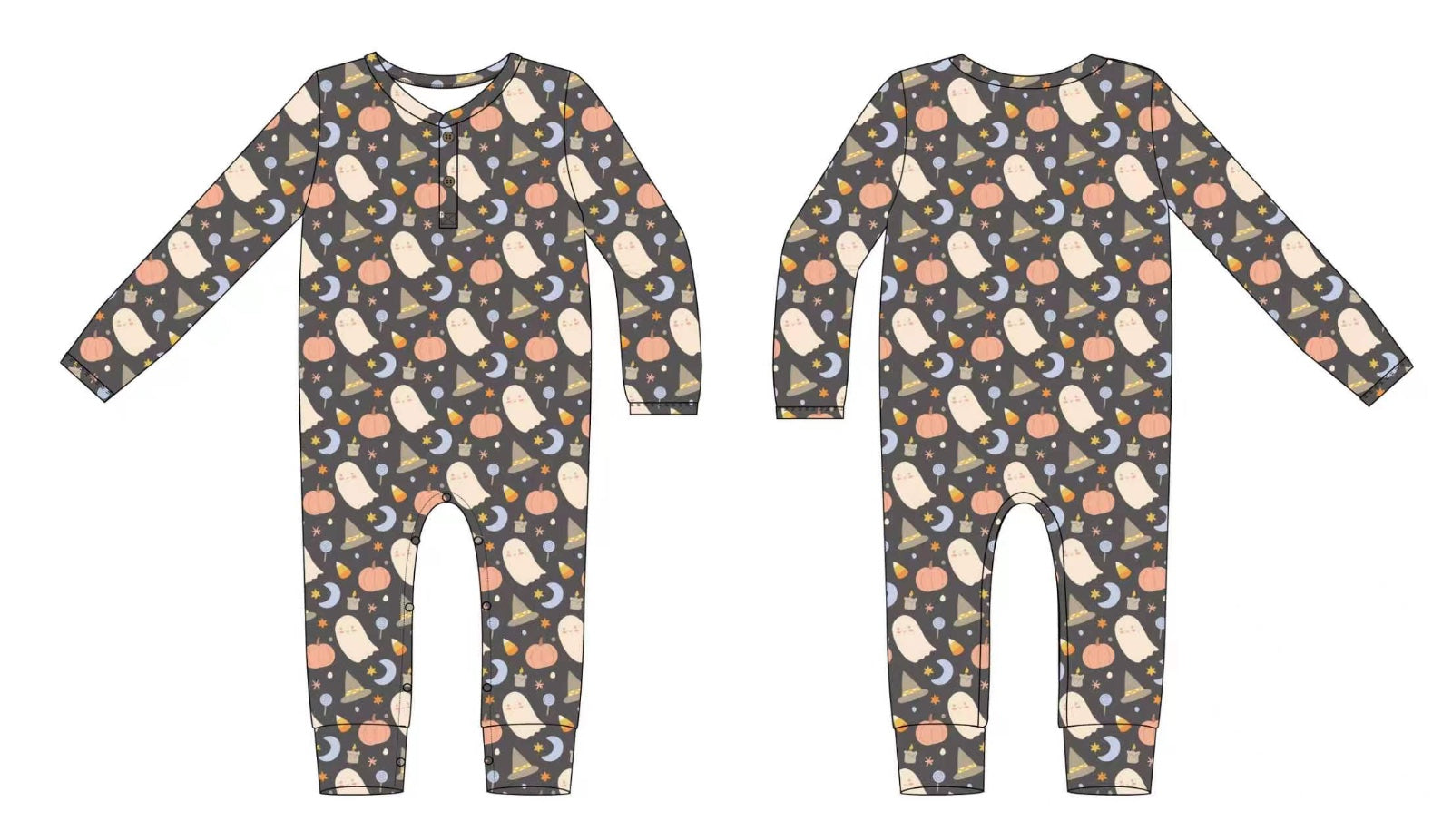 Halloween Long Sleeve Henley Romper (pre-order)